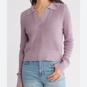 Sweet Romeo Lightweight Vneck  Ribbed Knit Crochet‎ Sweater